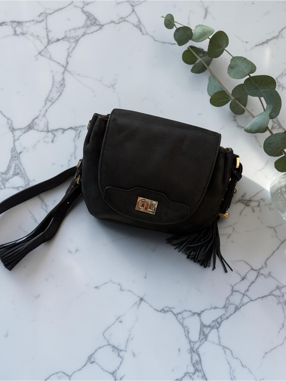 Vince Camuto Black Leather Crossbody with Tassel